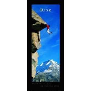 Risk Cliff Hanging Panoramic Mountain Climbing Motivational Poster 