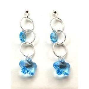  925 Silver 3 Drop Flower Earrings, Swarovski Elements 