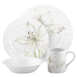  Corelle Impressions White Flower 16 Piece Dinnerware Set 