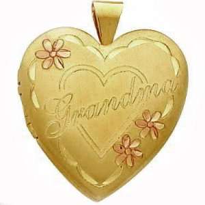 18 2 Tone 14kt Gold (gf) Heart Locket with GRANDMA Engraved Necklace 