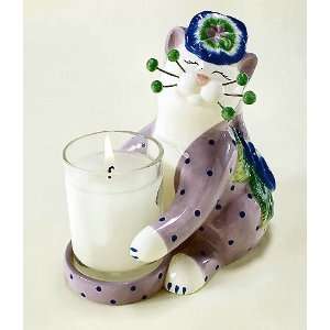  Whimsiclay Cat Votive Candle Holder   Pansy By Amy Lacombe 