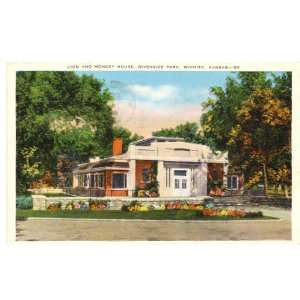  1940s Vintage Postcard Lion and Monkey House   Riverside 