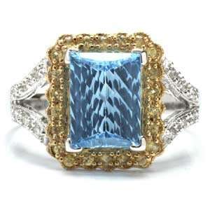   Gold, Blue Topaz, Yellow Sapphire & Diamond Ring (3.37 ctw): Jewelry