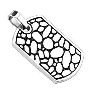 316L Stainless Steel Pebble Rock Pattern Cast Dog Tag Pendant   53mm x 