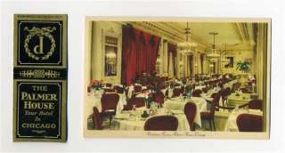 Palmer House Hotel Match Book & Victorian Room Postcard Chicago 