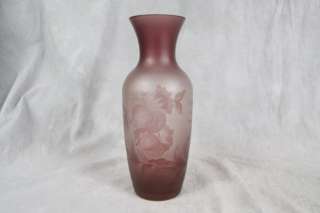 L209 VAL ST LAMBERT 1930s ACID ETCHED 11.75 INCH FLORAL AMETHYST CAMEO 