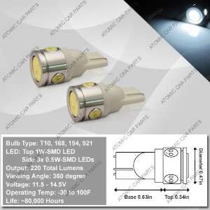 Hi Intensity 120° LED Bulbs (1W Top + 3x0.5W Side)   168/194/921/T10 