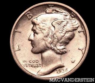 1936 D MERCURY DIME  SCARCE BETTER DATE #138B  