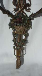 BEAUTIFUL ANTIQUE POLYCHROME TWO CANDLE SCONCE  