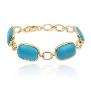  Yellow Gold Plated Sterling Silver Chinese Blue Turquoise 