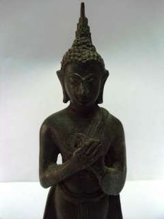 Antique 7 inch black Budha stand statue silver bronze rare old amazing 