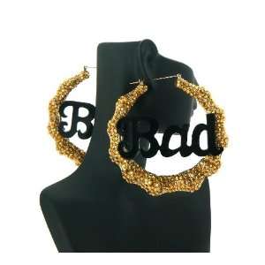 POParazzi Inspired Rihannas Bad Bamboo Earrings HE2005GDBLK Gold/Bk 