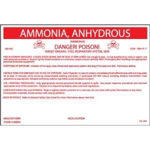  LABELS AMMONIA, ANHYDROUS 3 1/4X5 P/S: Home Improvement