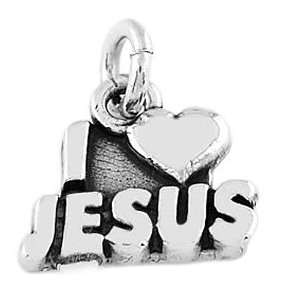  Sterling Silver Flat One Sided I Love Jesus Charm Jewelry