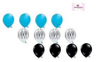 Zebra Print Black Bright Blue 12 Latex Balloon Set Lot  