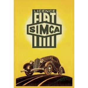  Licence Fiat Simca 12X18 Art Paper with Gold Frame