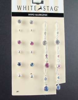 Set Of 9 Prs Assorted Gemstone Simulated Sil Earrings  