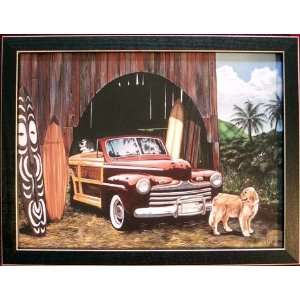  Surf Board Golden Retriever Palm Woody Print Picture: Home 