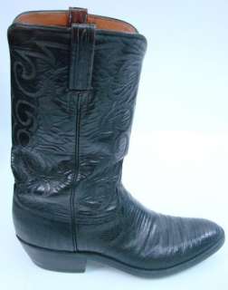   Motorcycle Cowboy Boots Leather Mens Size 11D Lucchese Black Cats Paw