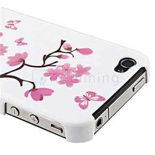 White Flower Hard Skin Case+Privacy LCD For iPhone 4 4S 4G 4GS 4G 