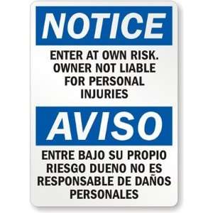   Dueno No Es Responsable De Danos Personales Plastic Sign, 14 x 10