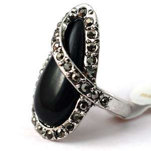 d7018 Size 8 Charm Black Tibetan Silver Gemstone Diamante Zircon 