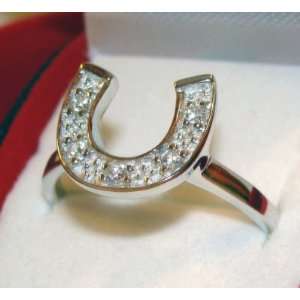 NON TARNISH SOLID .925 STERLING SILVER PAVE SET CZ HORSESHOE RING 