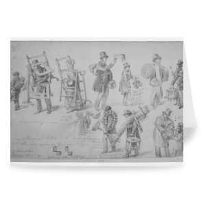 London street traders, 1830 40 (pencil on..   Greeting Card (Pack of 2 