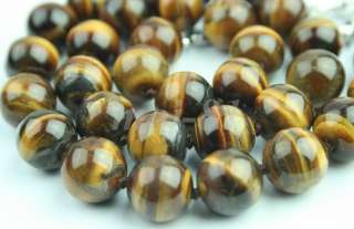 HANDMADE JEWELRY 12 MM TIGER EYE STONE BEADED NECKLACE  