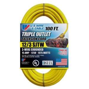 US Wire 76100 12/3 100 Foot SJTW Yellow Heavy Duty Extension Cord with 