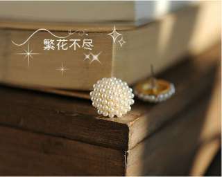 Pair Popular White Beads Pearl Mushroom Gold Plated Earring Ear Stud 