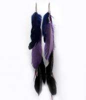 17 Inch Long Silver Black Purple Multi Feather Chandelier Earrings 
