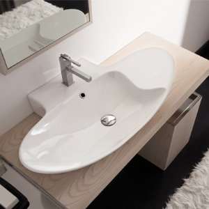   8200 Oval Shaped White Ceramic Wall Mounted or Vessel Sink 8200: Home