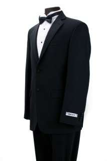 DKNY Mens Tuxedo Suit Black Slim Fit Wool Blend Flat Front Pants 2 