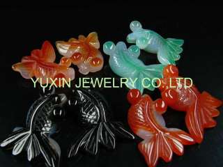 YNA36 Colorful agate carved fish bead pendant amulet  
