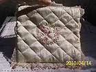Vintage Off White Satin Bed? Jewelry? Bag Embroidered Butterfly w Lace 