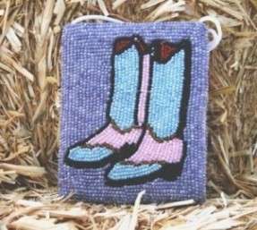 New! Cowboy Boot Beaded Coin Purse Wallet Ladies  