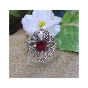  Sterling Silver Marcasite Garnet Ring size 5.5: Jewelry