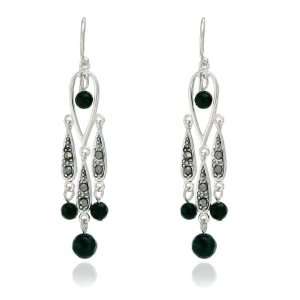    Sterling Silver Marcasite and Onyx Dangle Earrings Jewelry