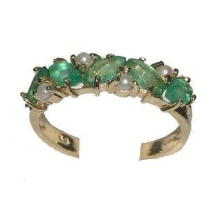 9K Yellow Gold Ladies Emerald & Pearl Anniversary Eternity Ring   Size 