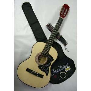  38 NATURAL Acoustic Guitar w/ Scroll Pick Guard, Carrying 