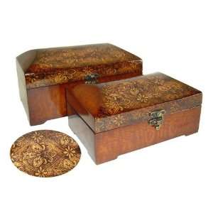  Round Top Wooden Storage Boxes   Set of Two