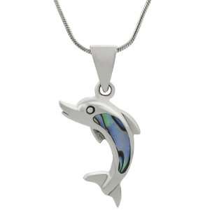  Sterling Silver Abalone Dolphin Necklace: Jewelry