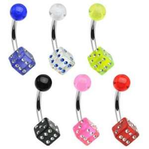 Jeweled dice belly ring, pink: Jewelry