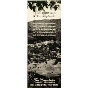 1937 Ad Greenbrier Luxury Hotel White Sulphur Springs   Original Print 