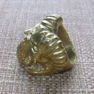 VTG DEVIL CHAMOIS goat skull horn gold brass ring SZ8.5  