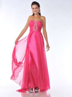 HOT PINK LONG PROM GOWN SWEETHEART BEADED NECKLINE WINTER FORMAL 
