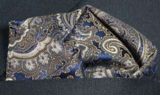 Landisun 27K Blue Brown Paisleys Mens Silk Tie Set Tie+Hanky &Plastic 