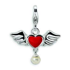   Winged Red Heart Fw Cult Pearl W/Lobster Charm: Amore La Vita: Jewelry