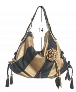 Bronze Gold Stripe Faux Leather Handbag Purse Hobo Bag  